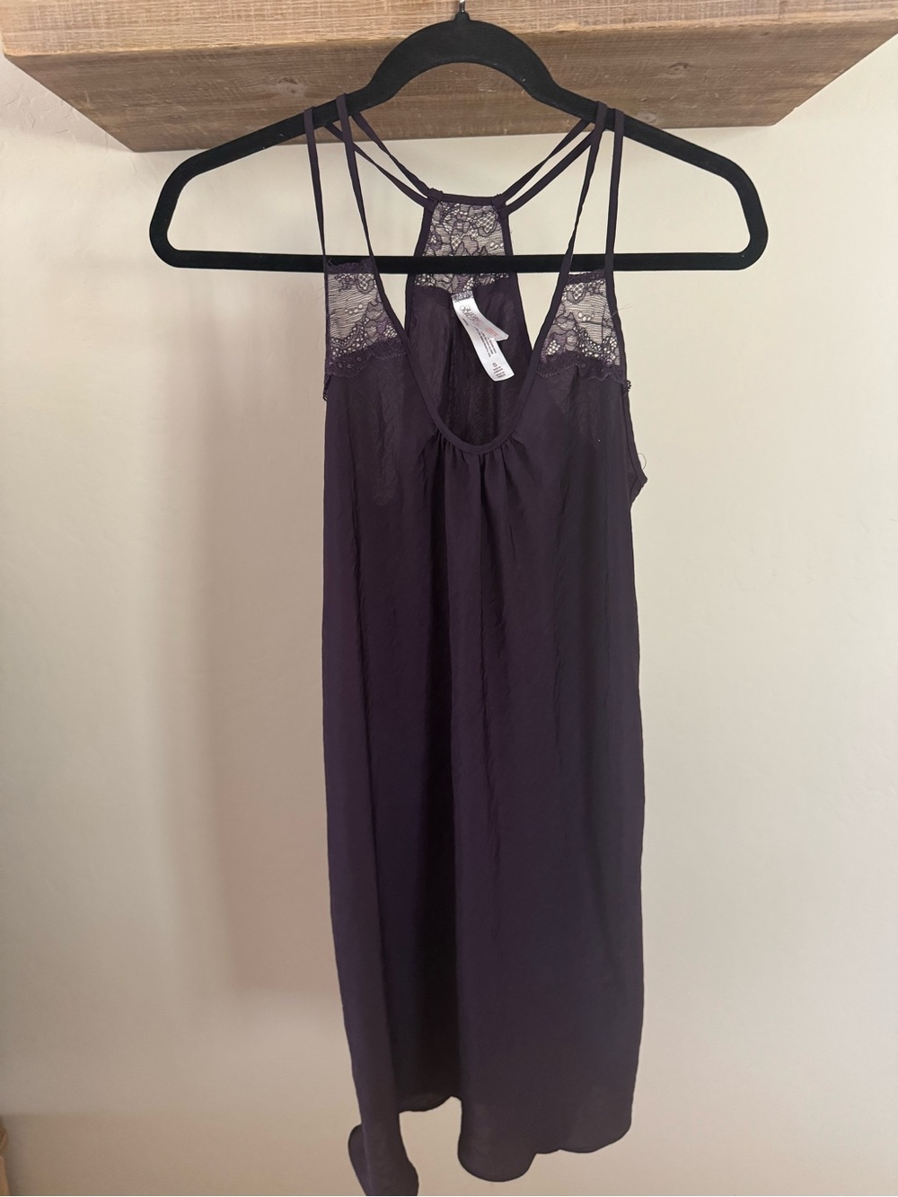 Lace-Trim Strappy Slip Dress in Deep Plum